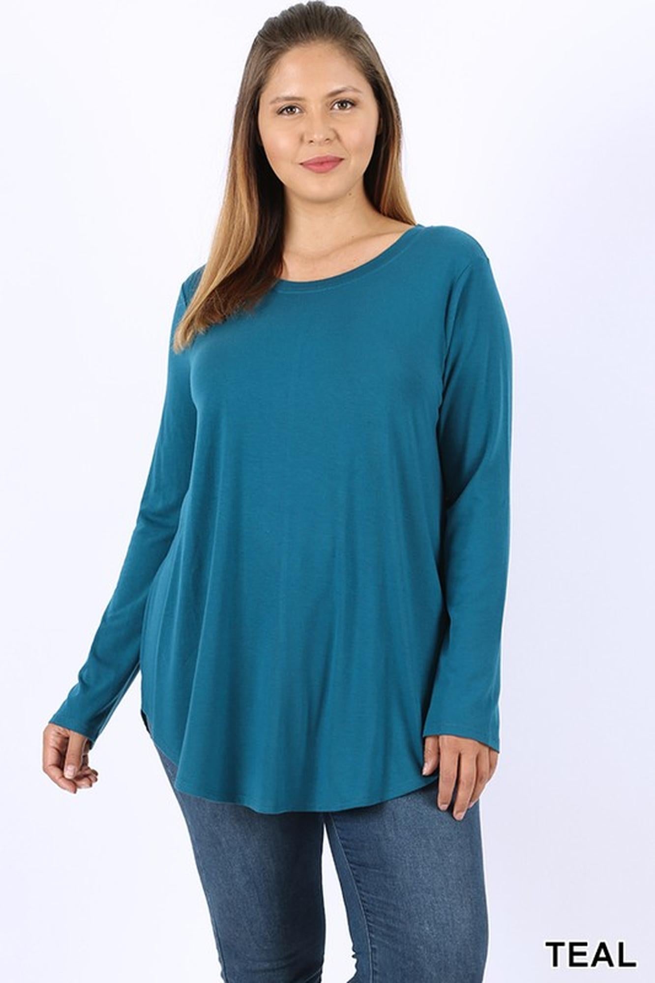 Premium Round Neck Round Hem Long Sleeve Plus Size Top
