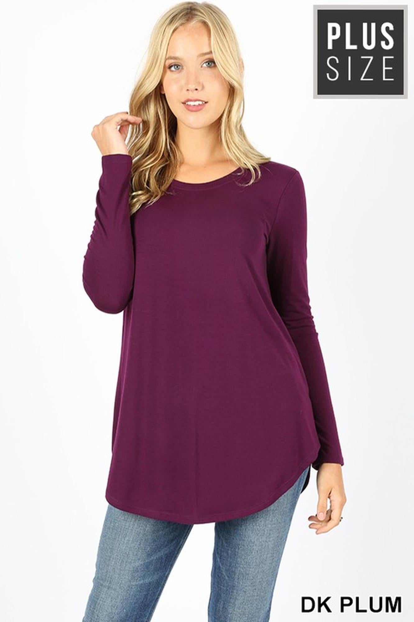 Premium Round Neck Round Hem Long Sleeve Plus Size Top
