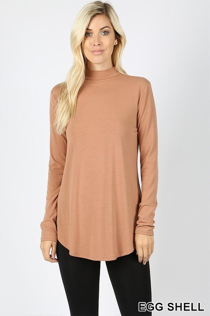 Premium Long Sleeve Mock Neck Round Hem Top