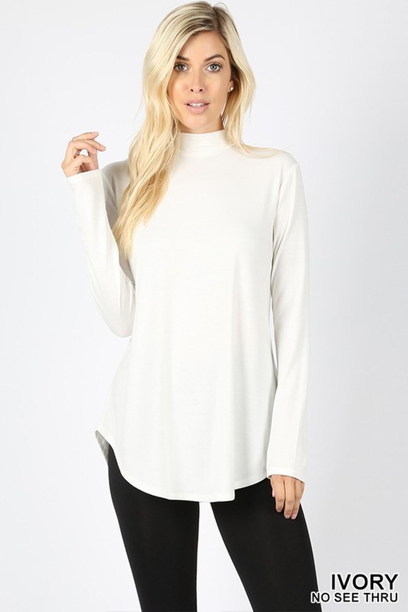Premium Long Sleeve Mock Neck Round Hem Top