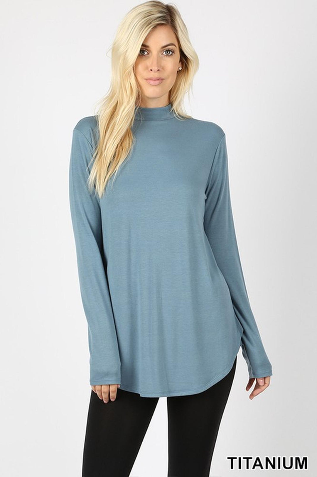 Premium Long Sleeve Mock Neck Round Hem Plus Size Top