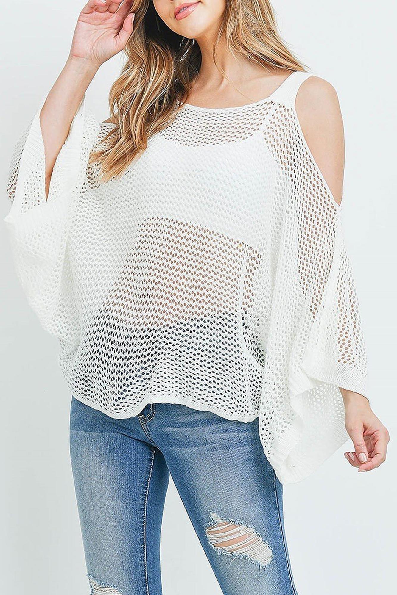 Crochet Wide Sleeve Cold Shoulder Top
