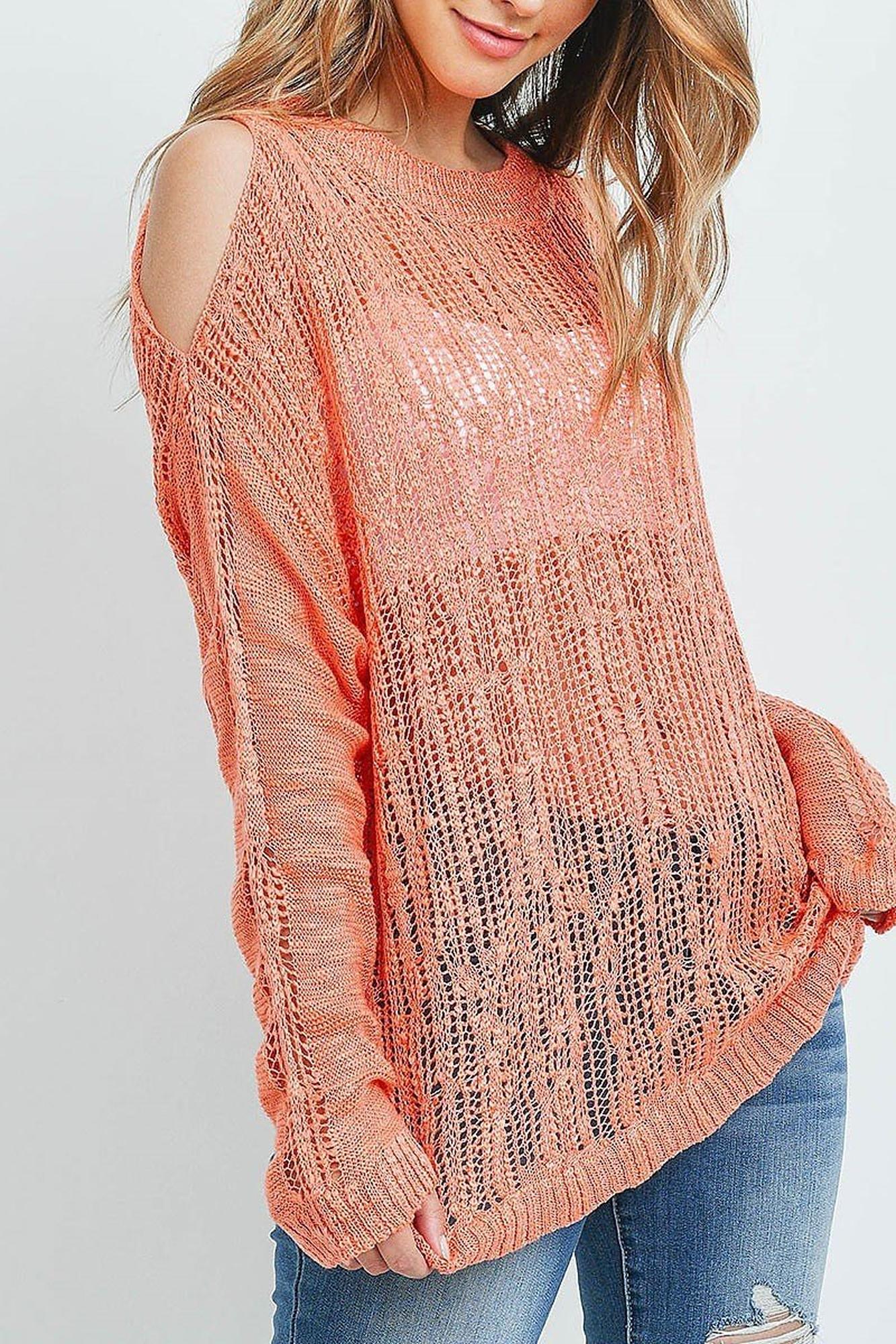 Sheer Crochet Detail Cold Shoulder Sweater