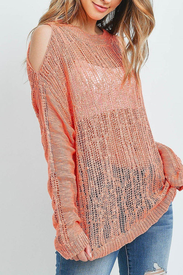 Sheer Crochet Detail Cold Shoulder Sweater