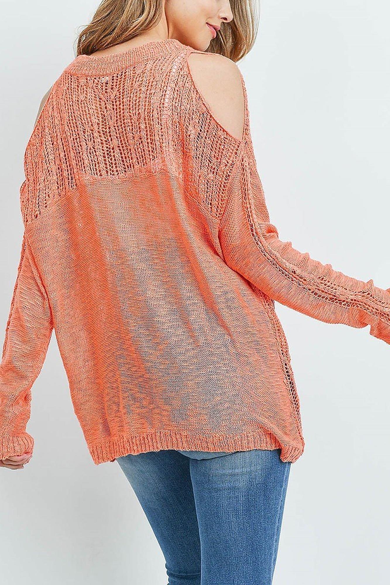 Sheer Crochet Detail Cold Shoulder Sweater
