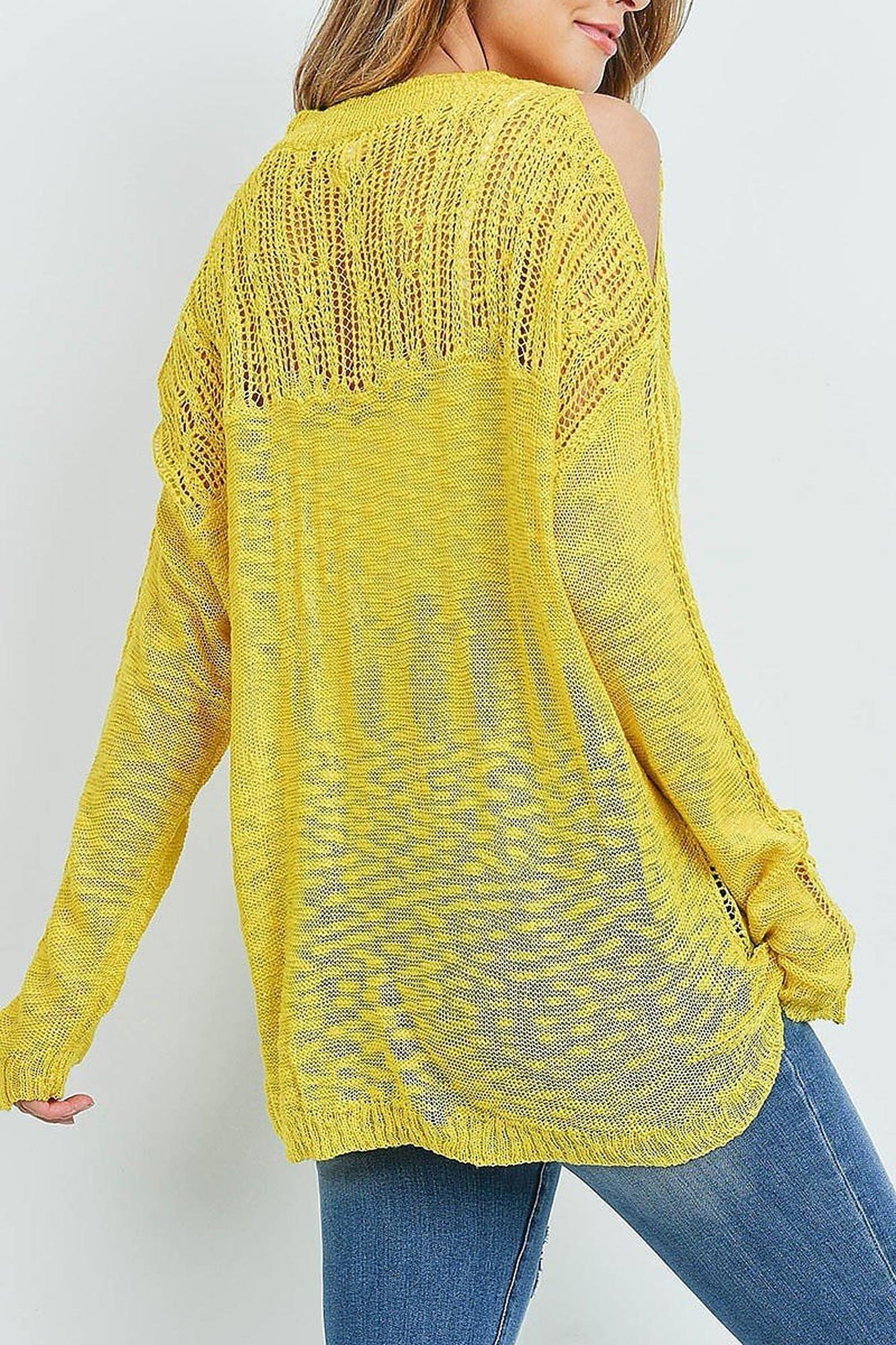 Sheer Crochet Detail Cold Shoulder Sweater