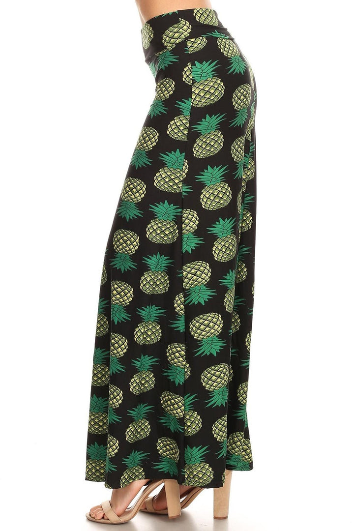 Buttery Soft Green Pineapple Maxi Skirt (One Size Regular,Green)