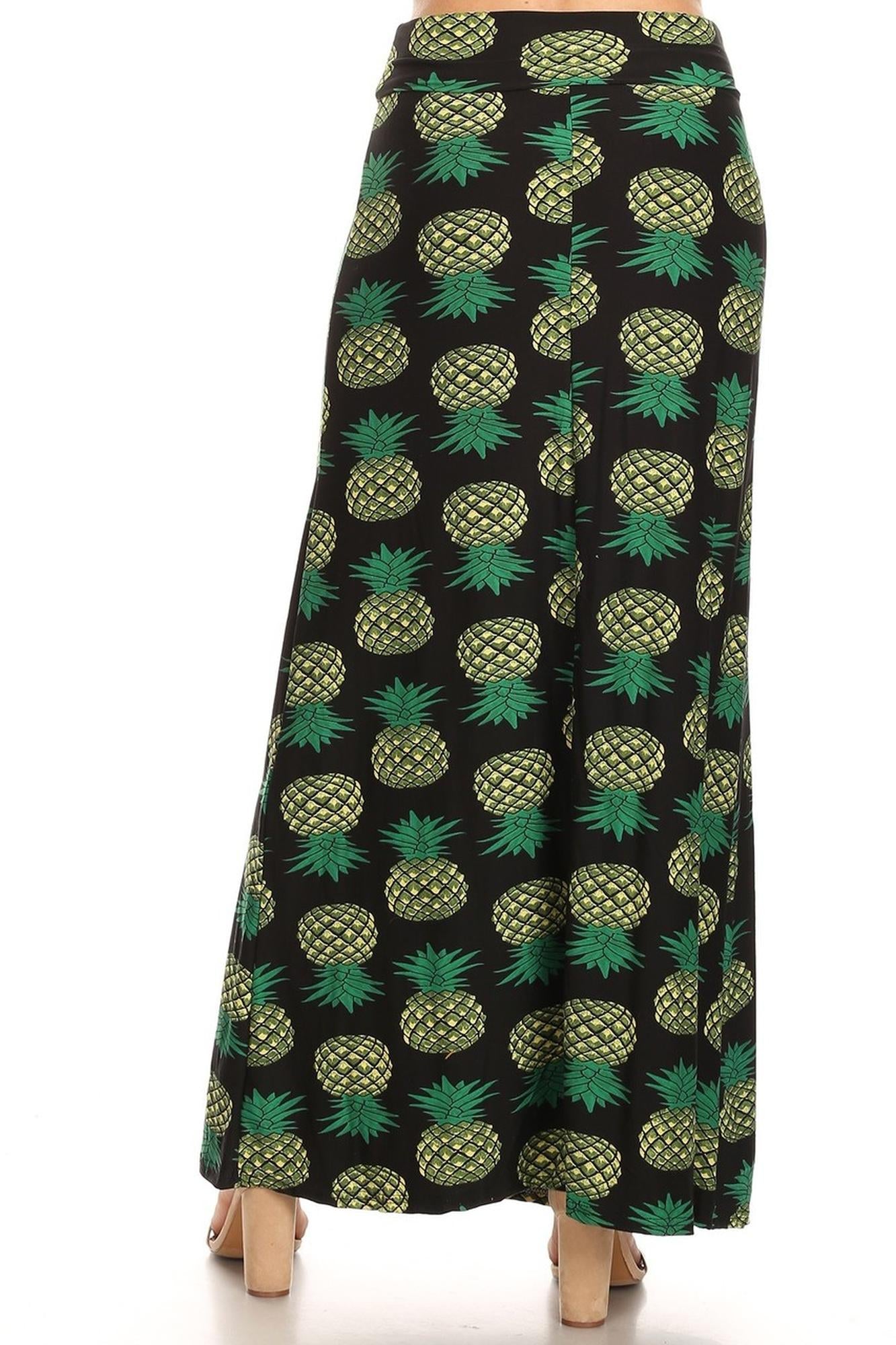 Buttery Soft Green Pineapple Maxi Skirt (One Size Regular,Green)