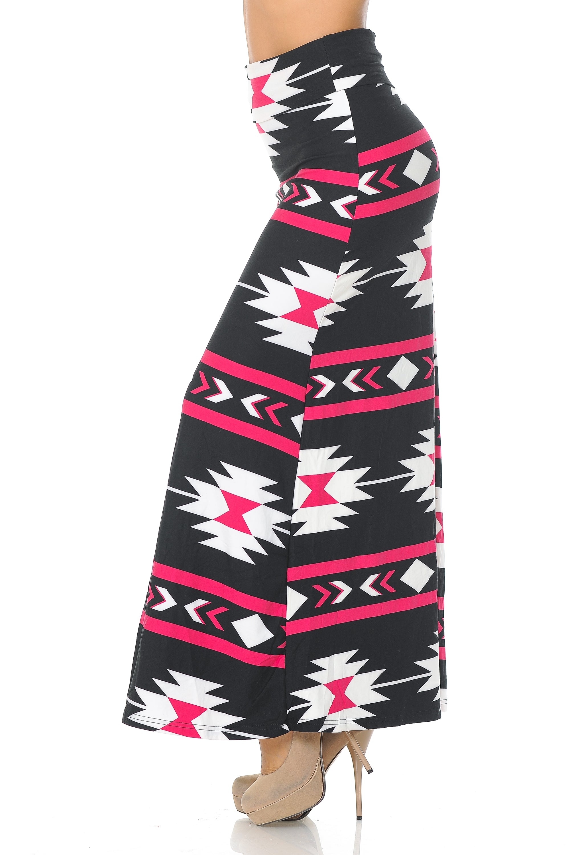 Buttery Soft Magenta Aztec Tribal Plus Size Maxi Skirt (One Size Plus,Magenta)