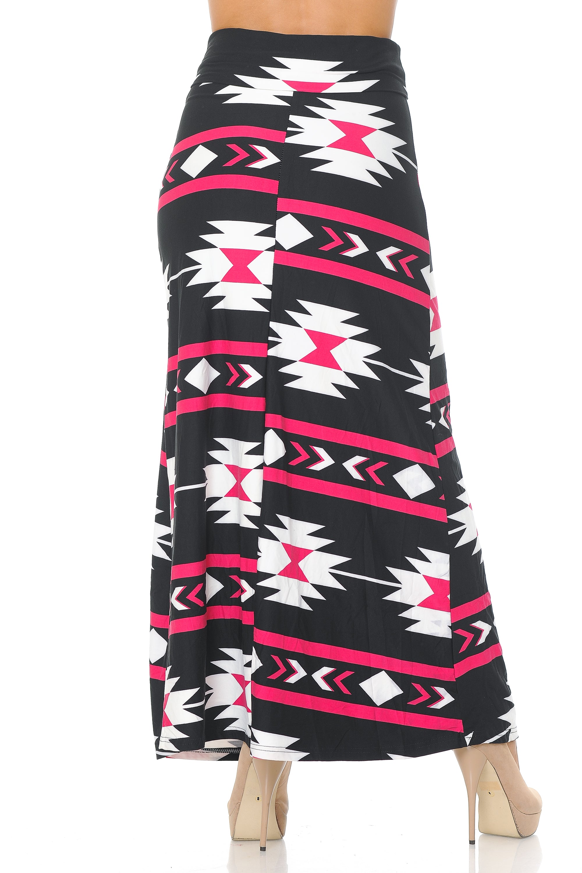 Buttery Soft Magenta Aztec Tribal Plus Size Maxi Skirt (One Size Plus,Magenta)