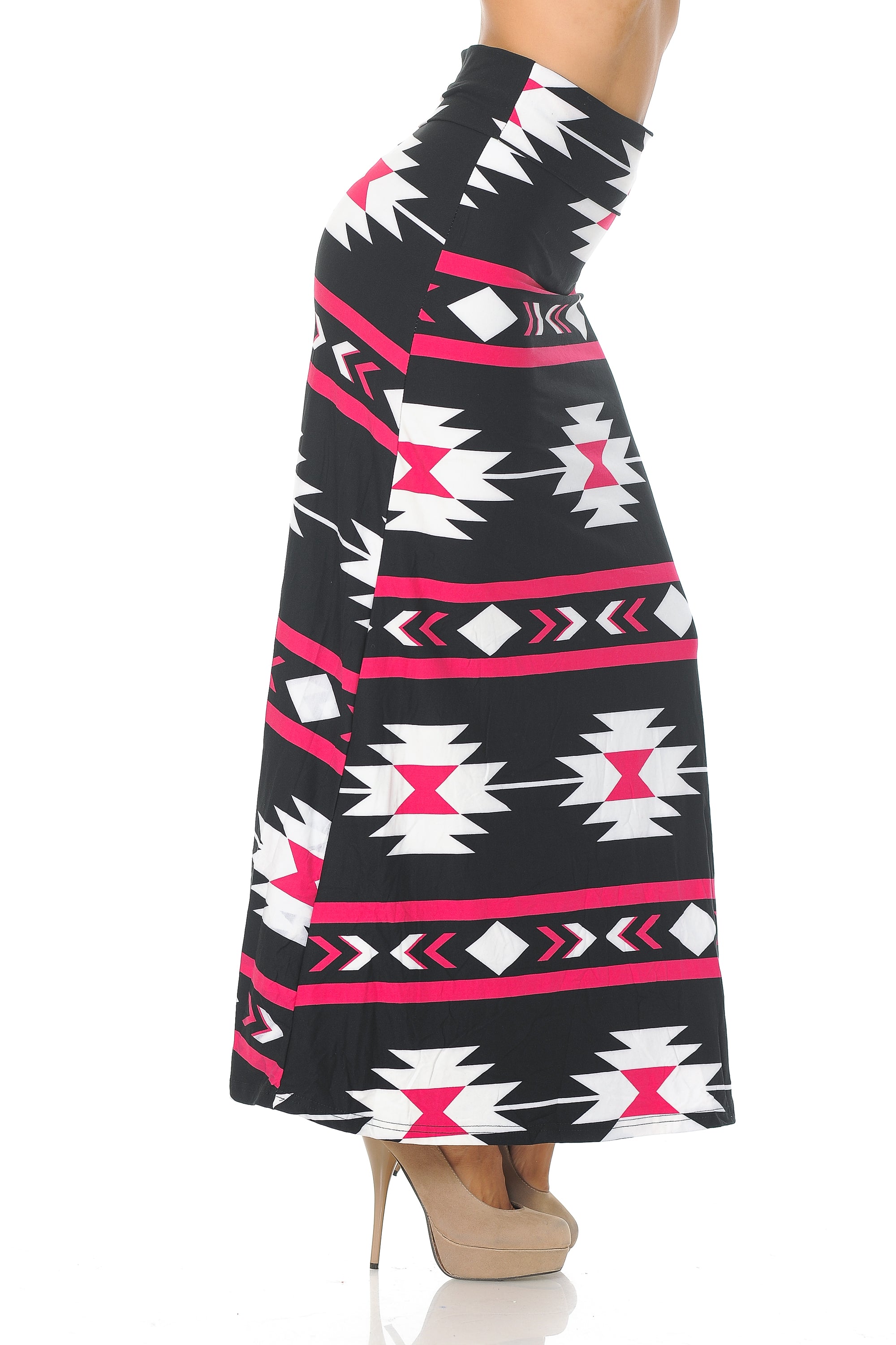 Buttery Soft Magenta Aztec Tribal Plus Size Maxi Skirt (One Size Plus,Magenta)