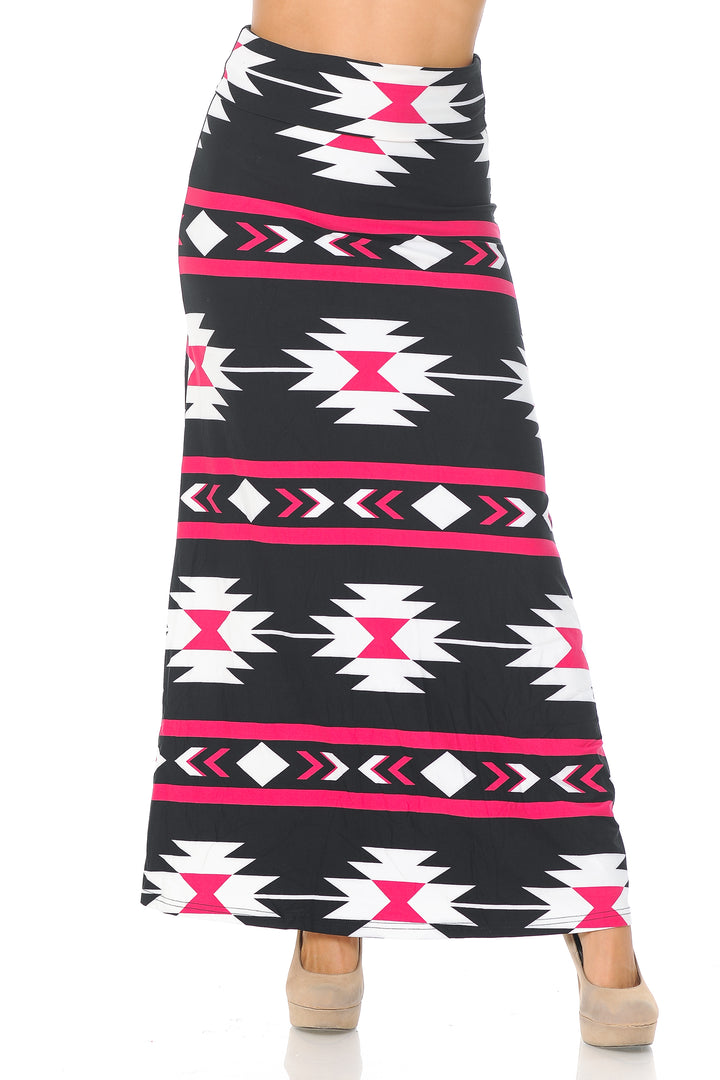 Buttery Soft Magenta Aztec Tribal Plus Size Maxi Skirt (One Size Plus,Magenta)
