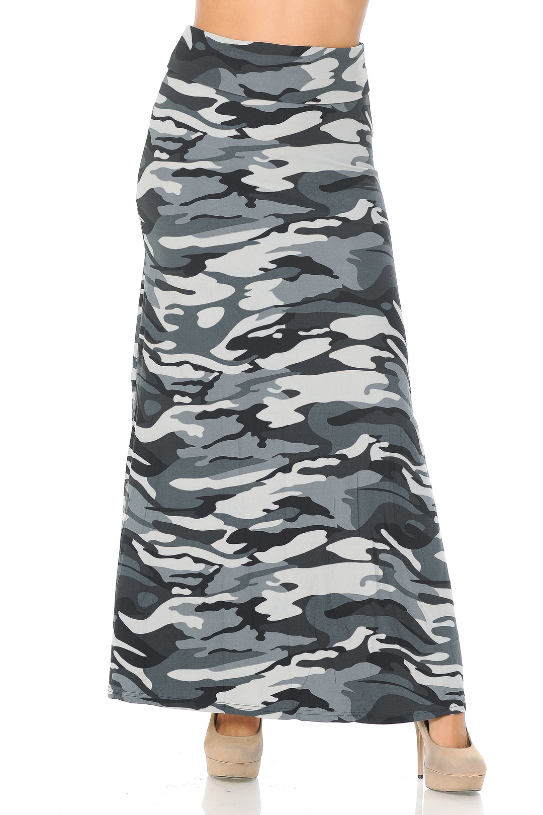 Buttery Soft Charcoal Camouflage Plus Size Maxi Skirt (One Size Plus,Charcoal)