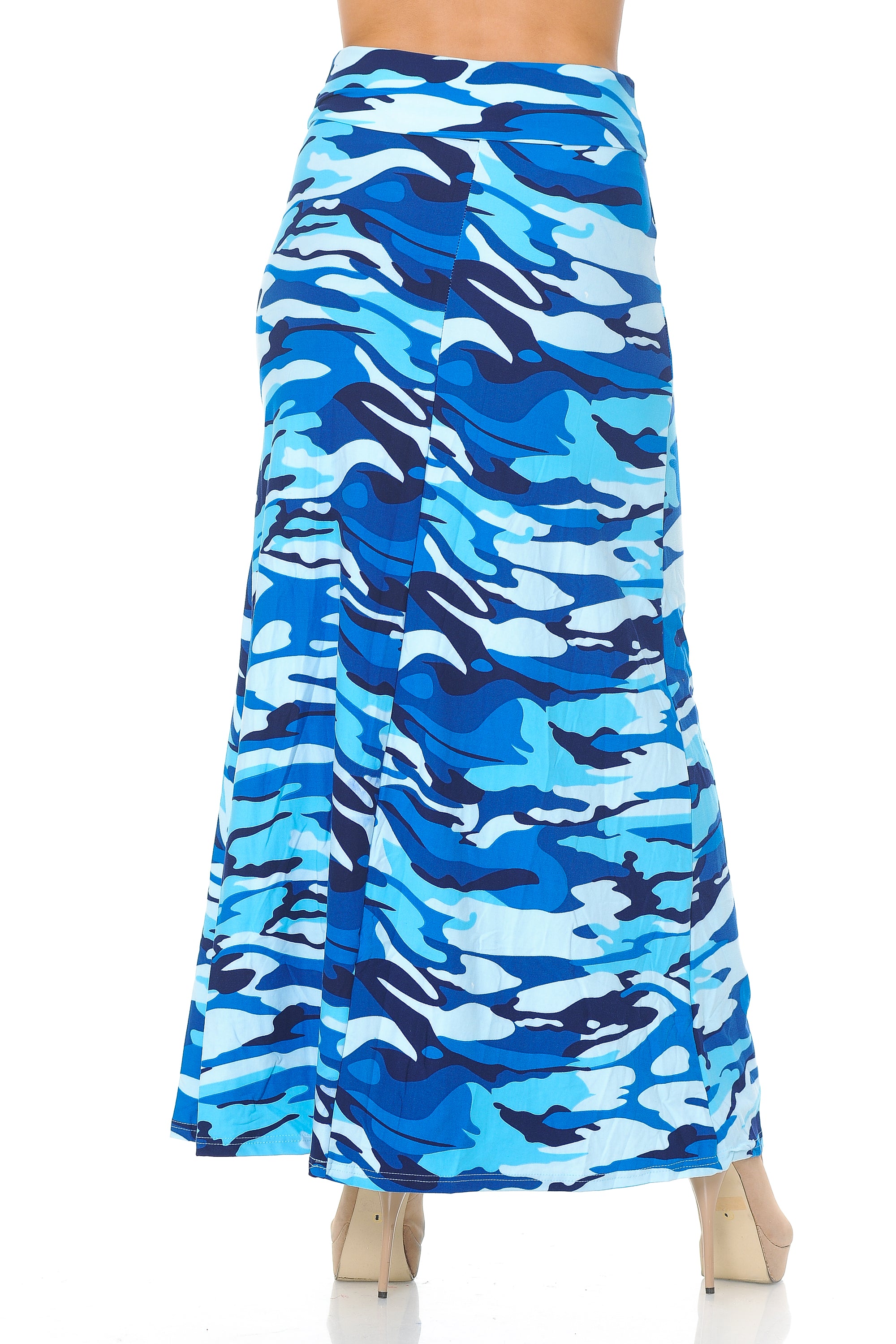 Buttery Soft Blue Camouflage Plus Size Maxi Skirt (One Size Plus,Blue)