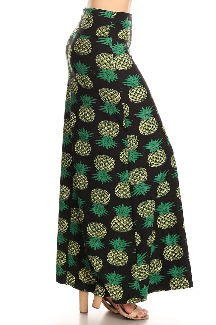 Buttery Soft Green Pineapple Plus Size Maxi Skirt (One Size Plus,Green)