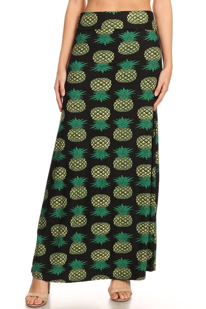 Buttery Soft Green Pineapple Plus Size Maxi Skirt (One Size Plus,Green)
