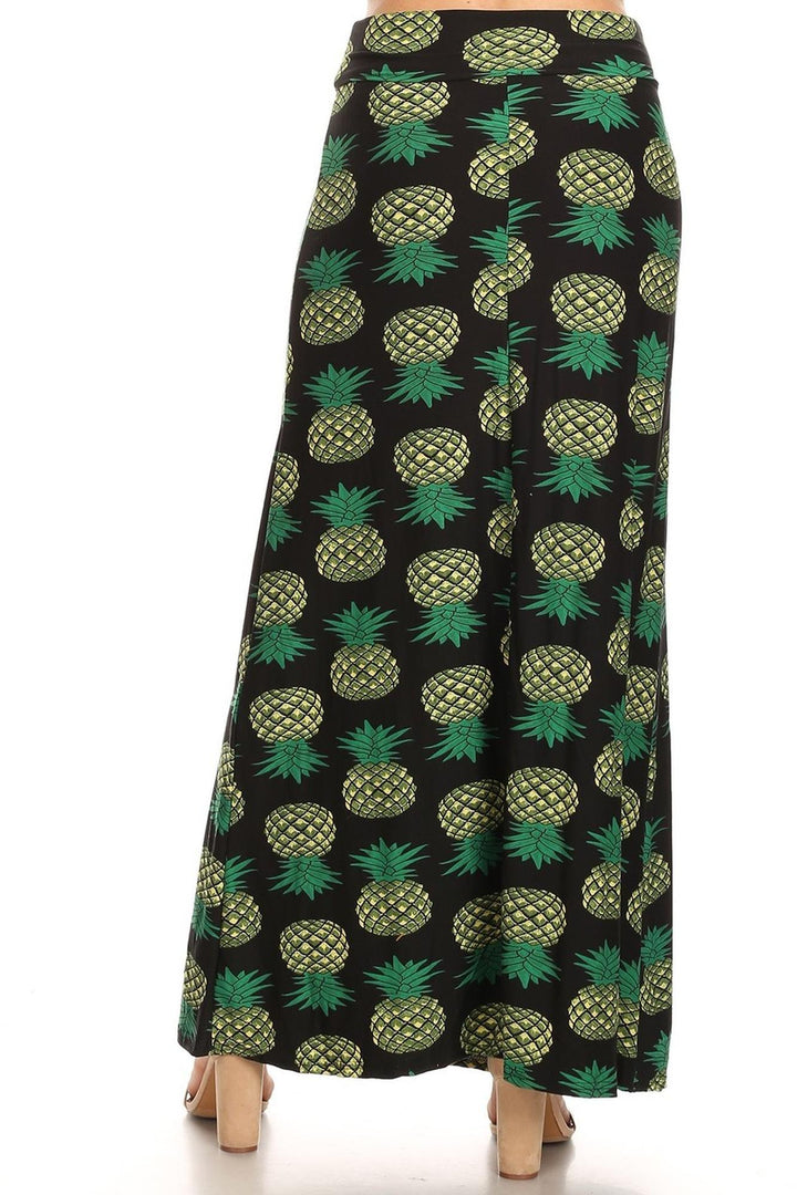 Buttery Soft Green Pineapple Plus Size Maxi Skirt (One Size Plus,Green)