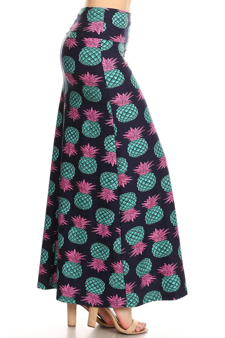 Buttery Soft Teal Pineapple Plus Size Maxi Skirt (One Size Plus,Teal)