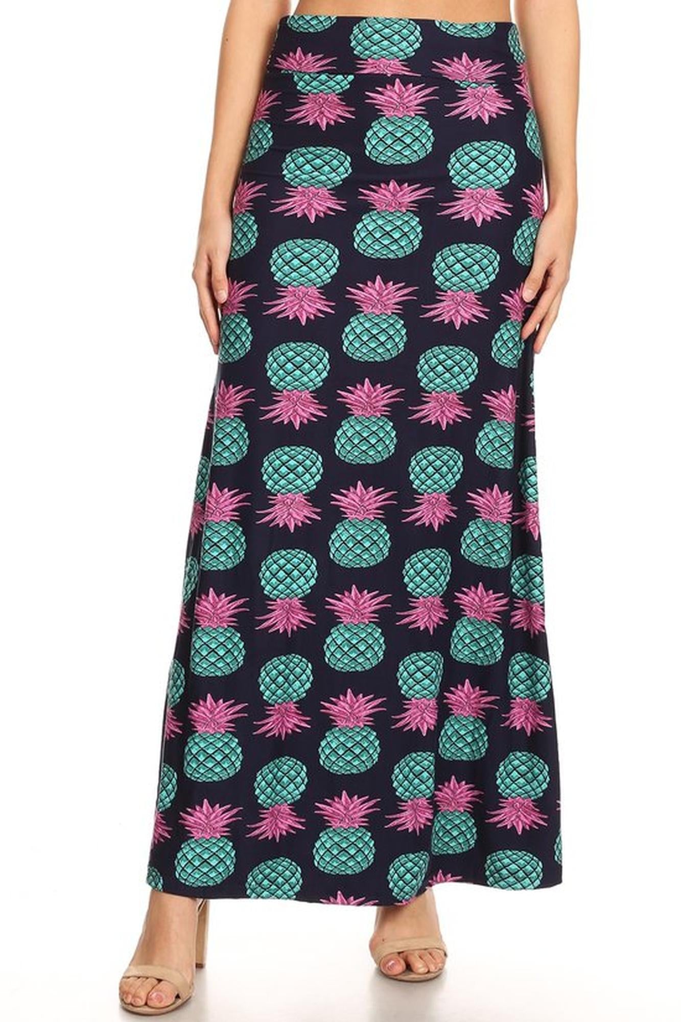 Buttery Soft Teal Pineapple Plus Size Maxi Skirt (One Size Plus,Teal)