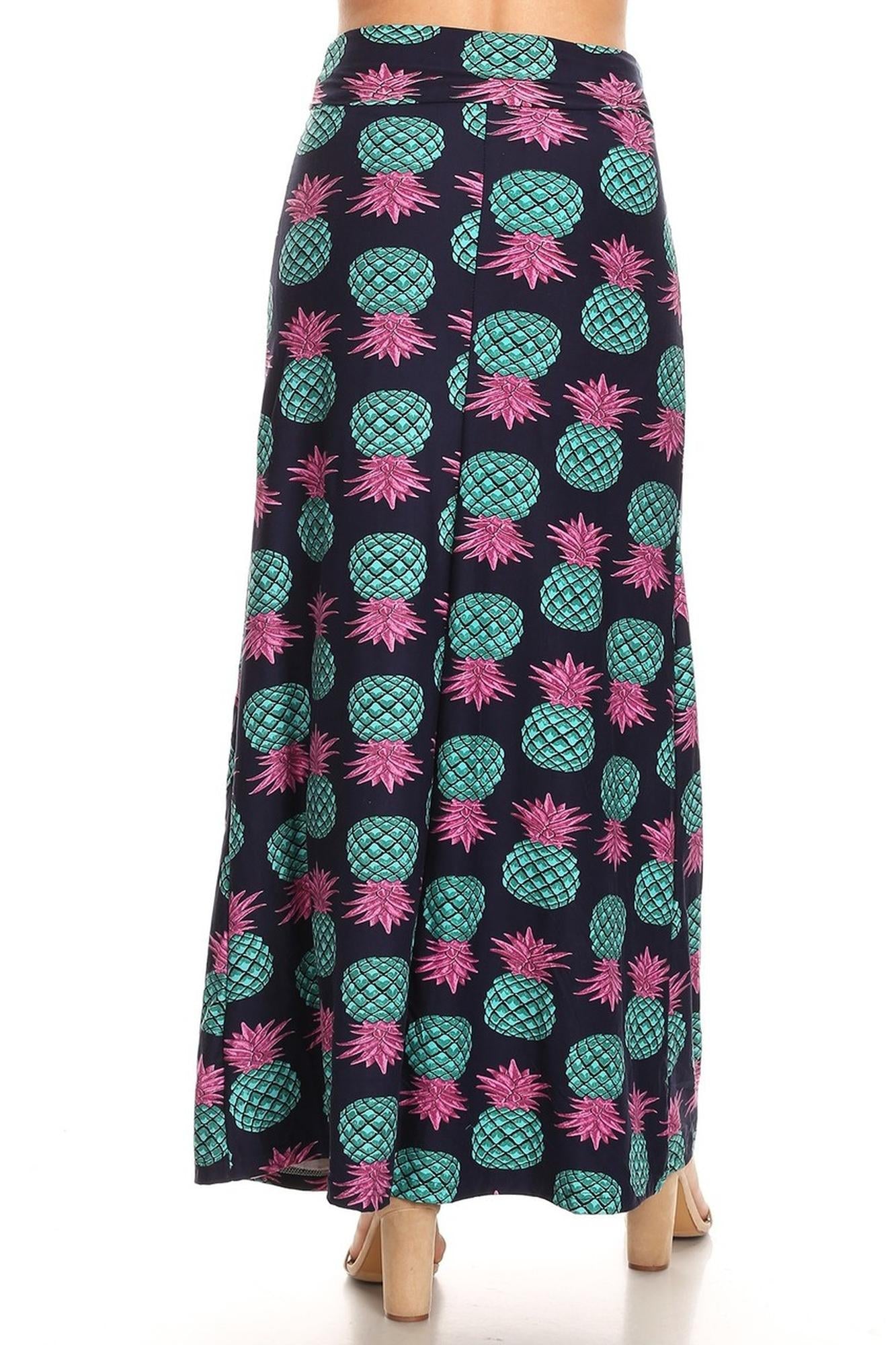 Buttery Soft Teal Pineapple Plus Size Maxi Skirt (One Size Plus,Teal)