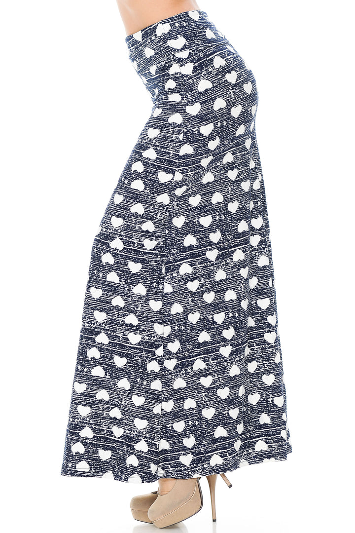 Buttery Soft Rustic Hearts Plus Size Maxi Skirt (One Size Plus,Blue)