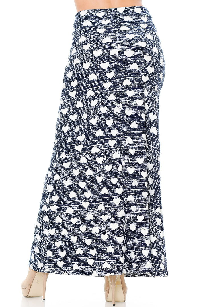 Buttery Soft Rustic Hearts Plus Size Maxi Skirt (One Size Plus,Blue)