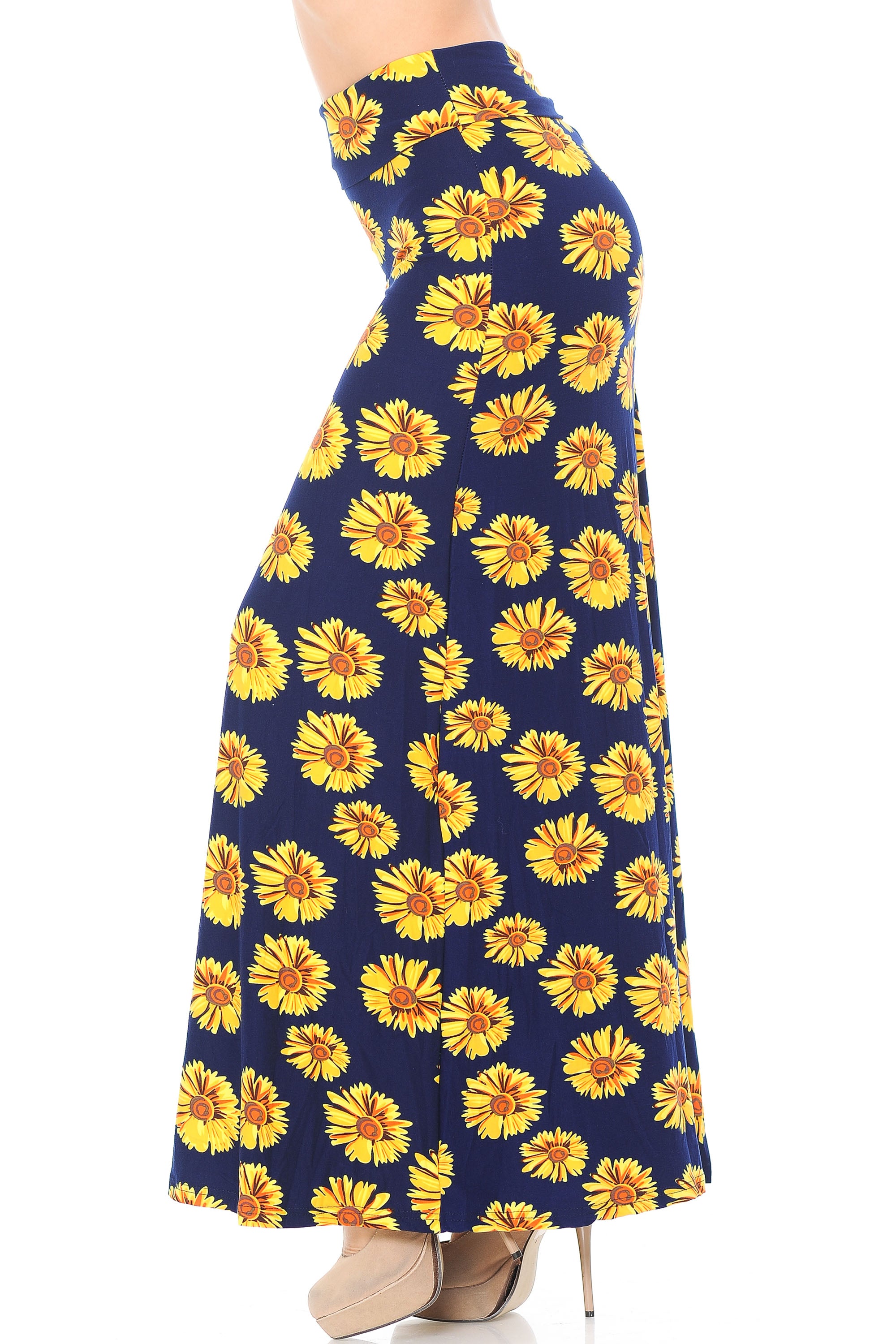 Buttery Soft Summer Daisy Plus Size Maxi Skirt (One Size Plus,Yellow)