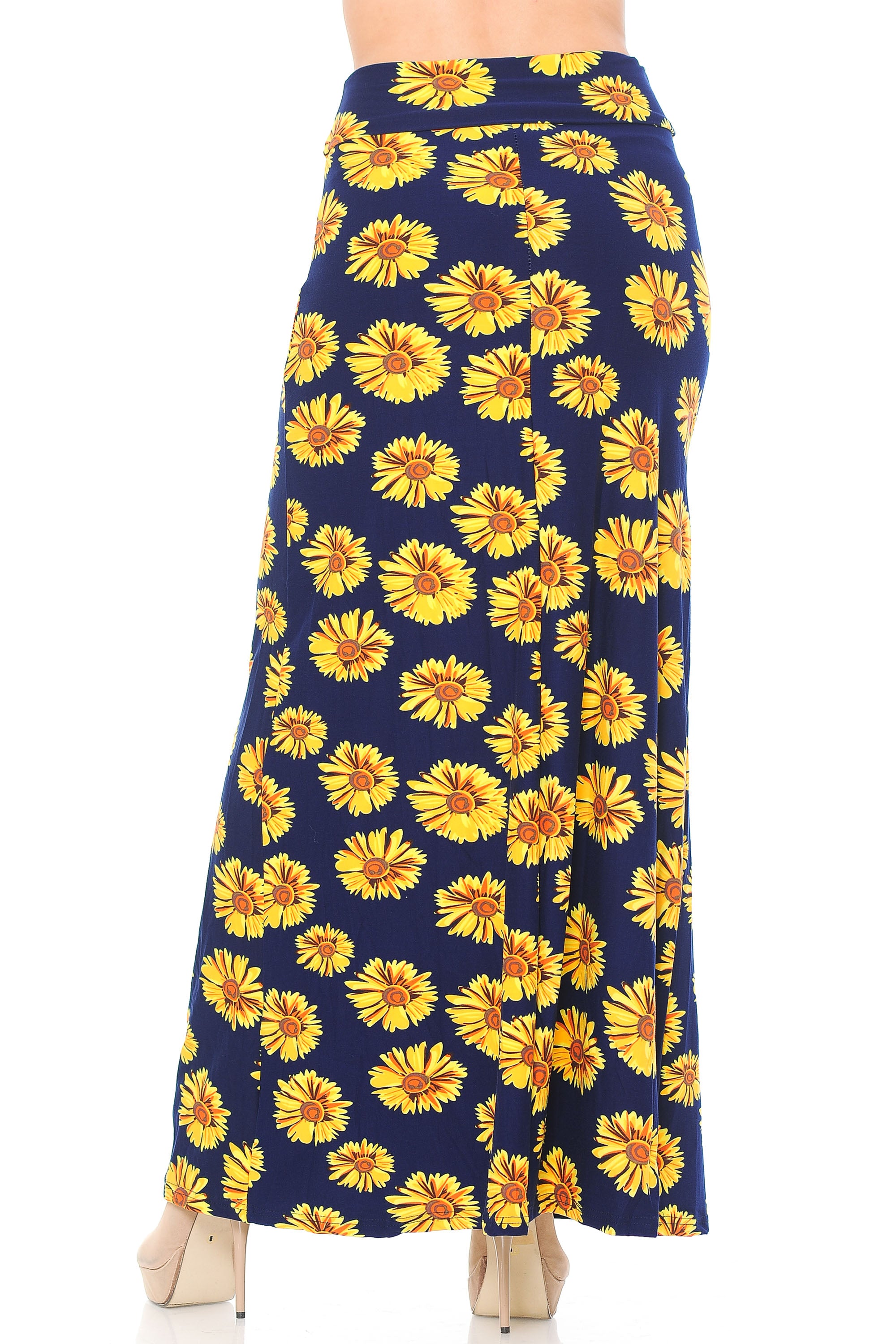 Buttery Soft Summer Daisy Plus Size Maxi Skirt (One Size Plus,Yellow)