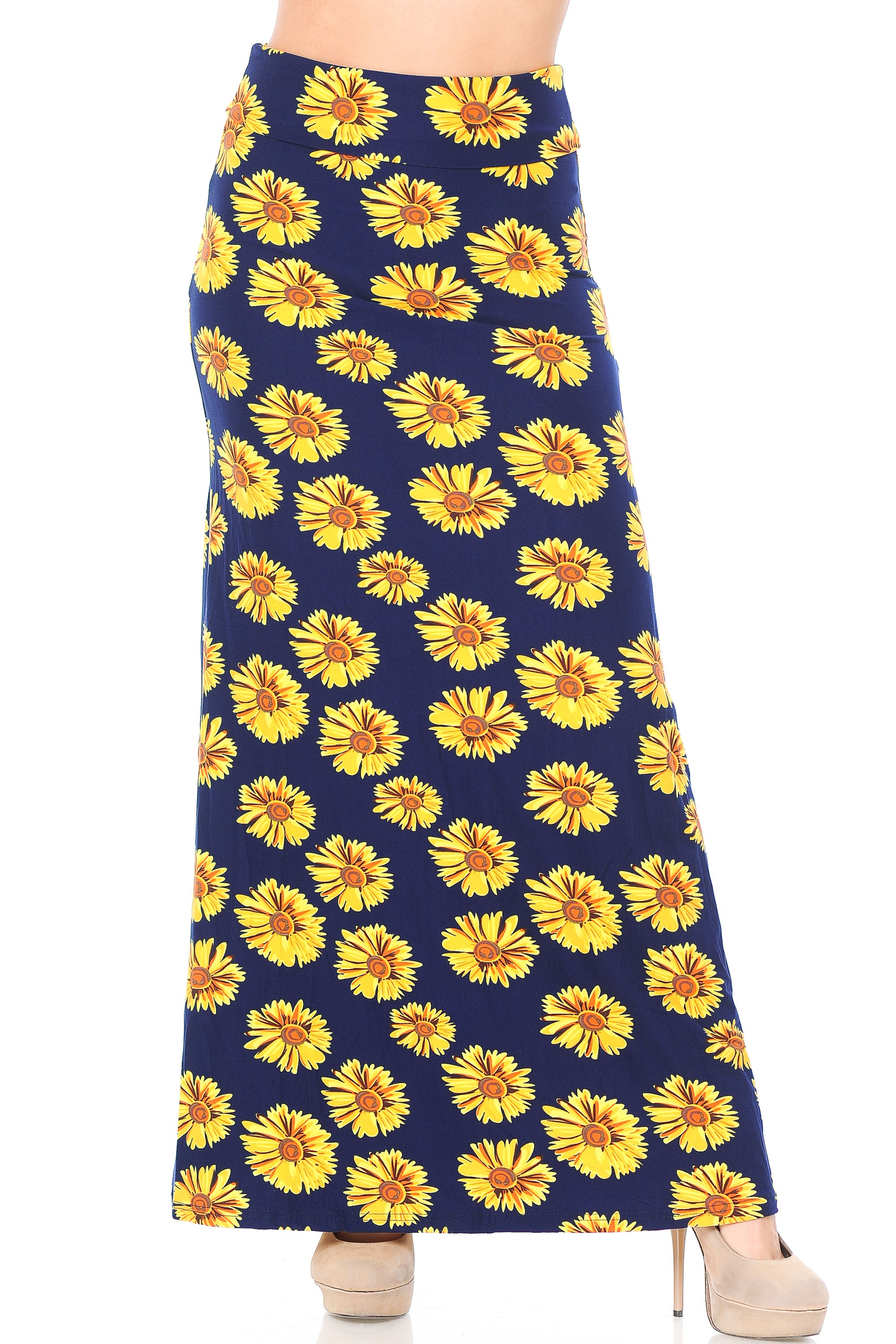 Buttery Soft Summer Daisy Plus Size Maxi Skirt (One Size Plus,Yellow)
