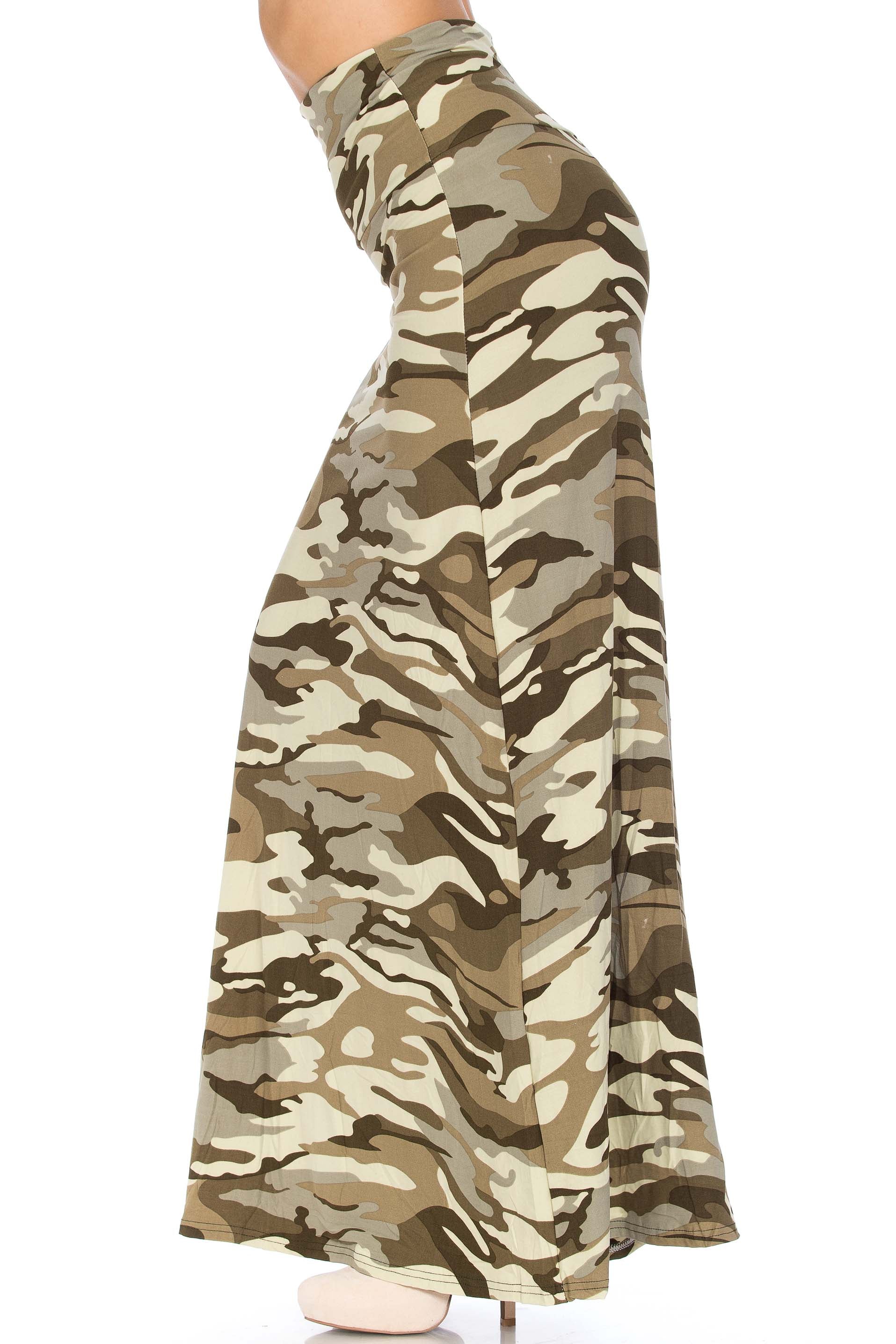 Buttery Soft Light Olive Camouflage Plus Size Maxi Skirt (One Size Plus,Olive)