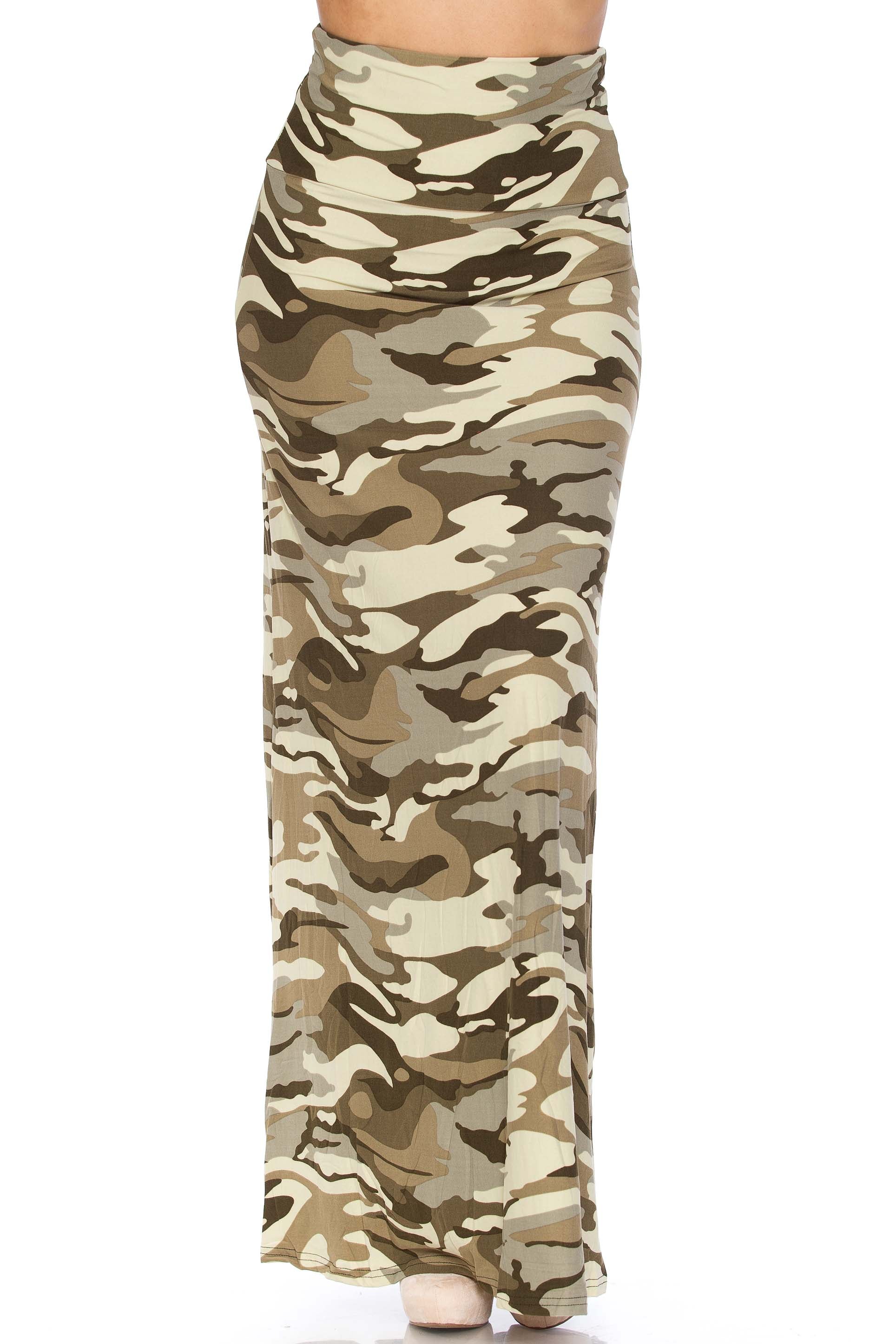 Buttery Soft Light Olive Camouflage Plus Size Maxi Skirt (One Size Plus,Olive)