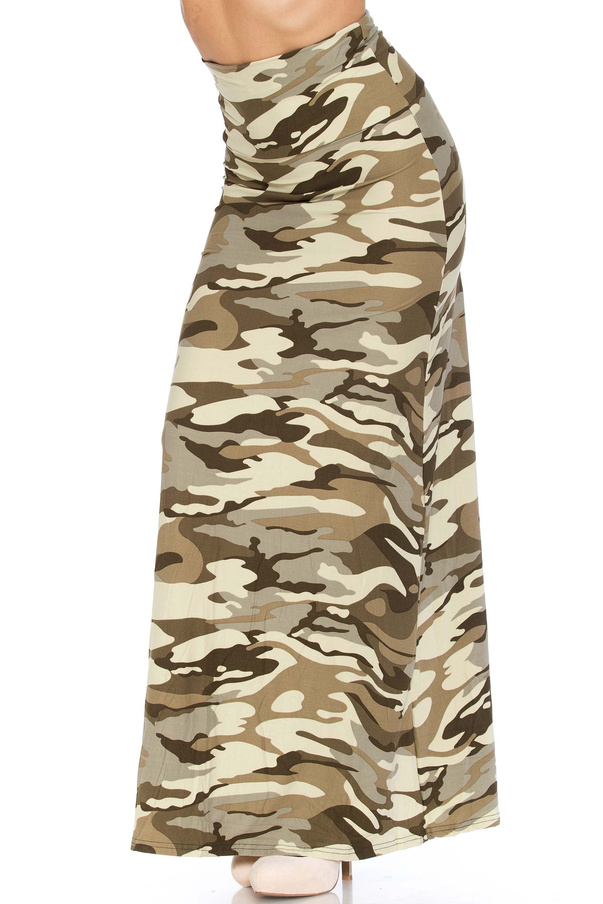 Buttery Soft Light Olive Camouflage Plus Size Maxi Skirt (One Size Plus,Olive)