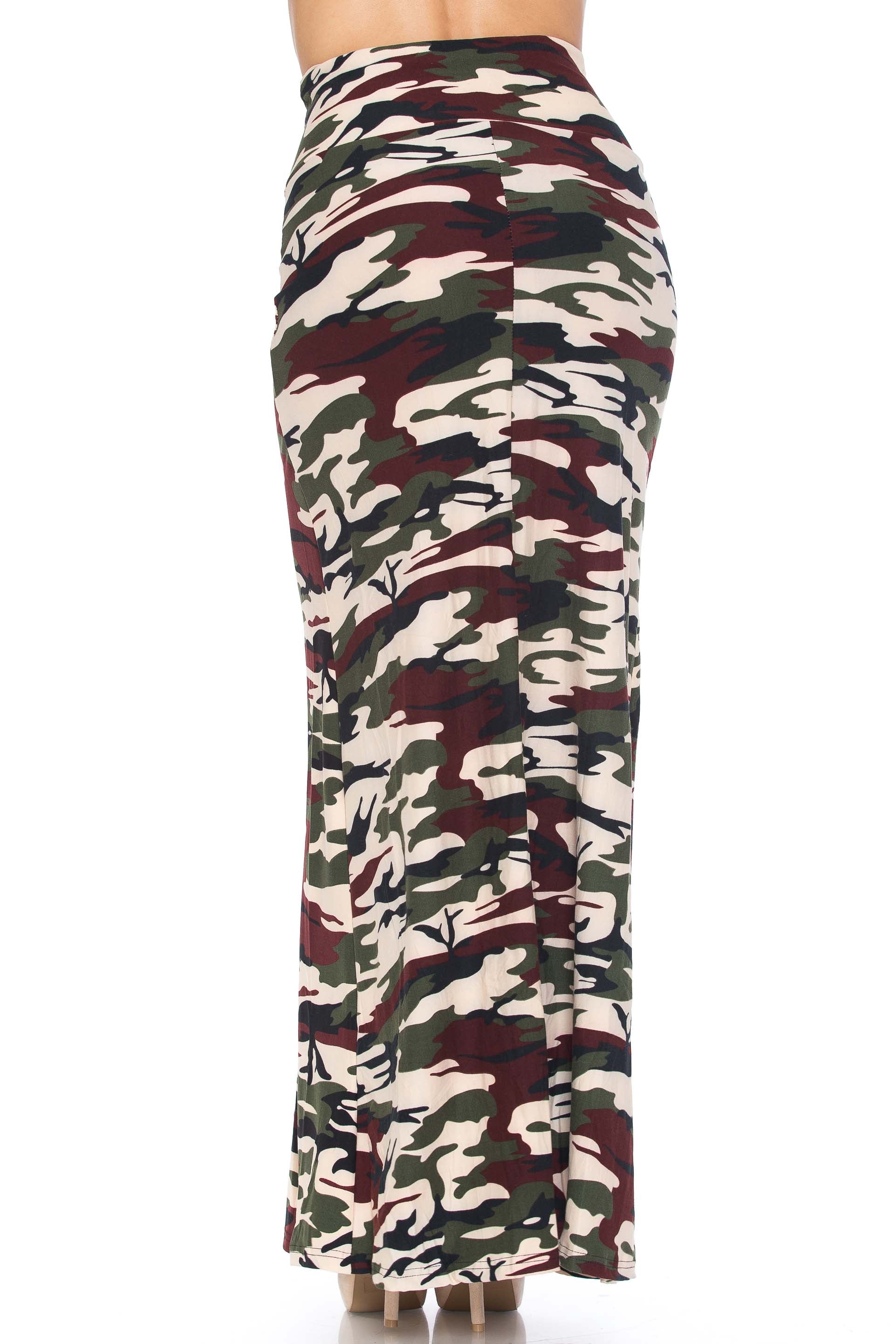 Buttery Soft Cozy Camouflage Plus Size Maxi Skirt (One Size Plus,Brown)