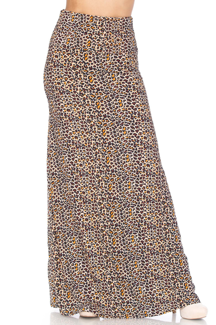 Buttery Soft Savage Leopard Plus Size Maxi Skirt (One Size Plus,Brown)