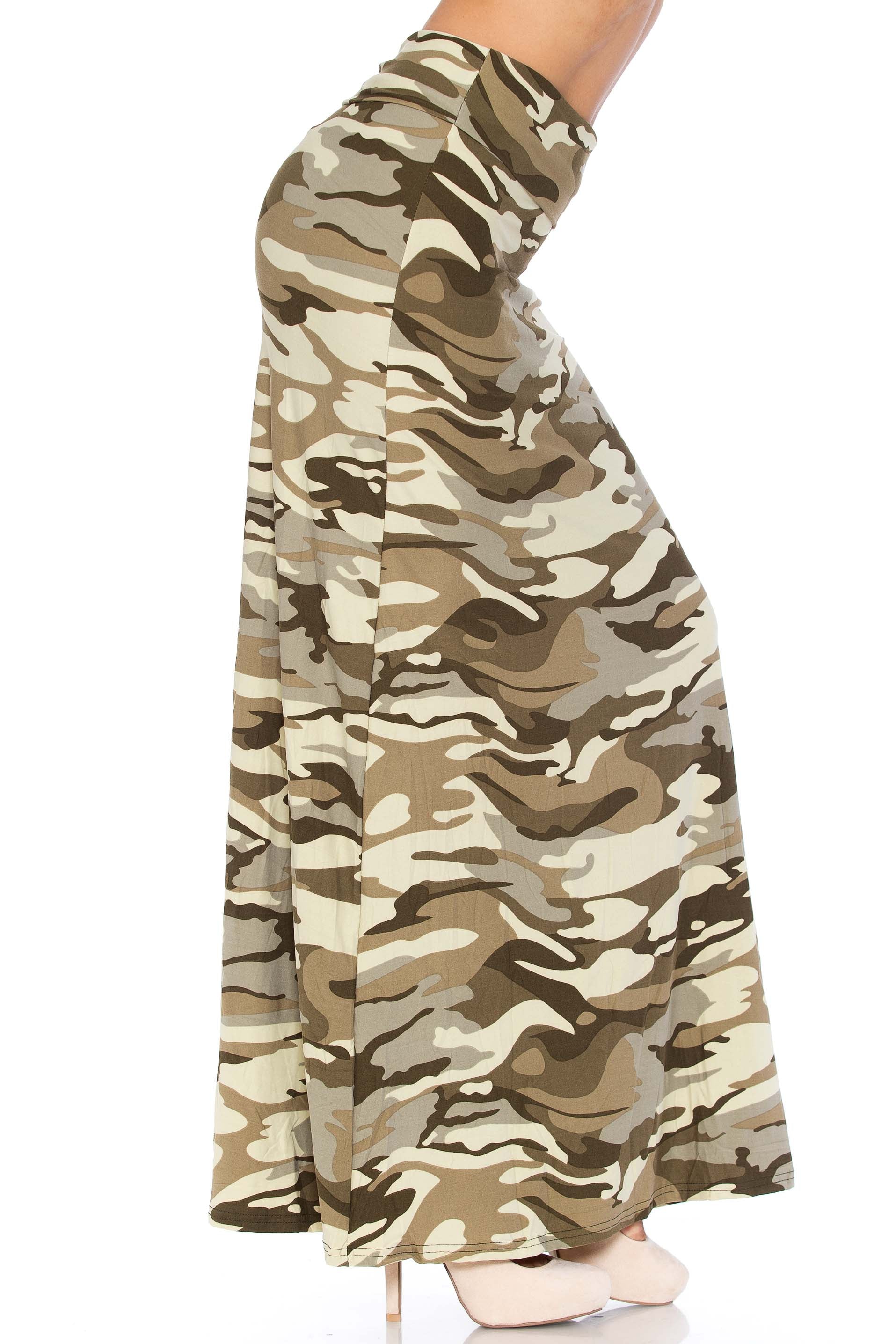Buttery Soft Light Olive Camouflage Maxi Skirt (One Size Regular,Olive)