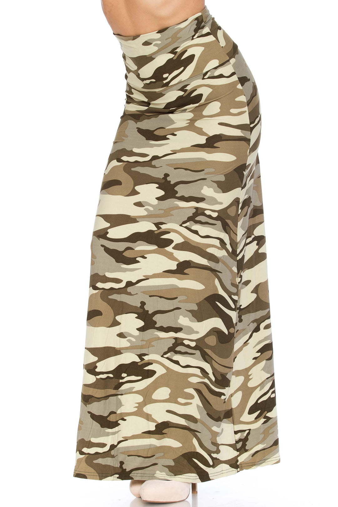 Buttery Soft Light Olive Camouflage Maxi Skirt (One Size Regular,Olive)