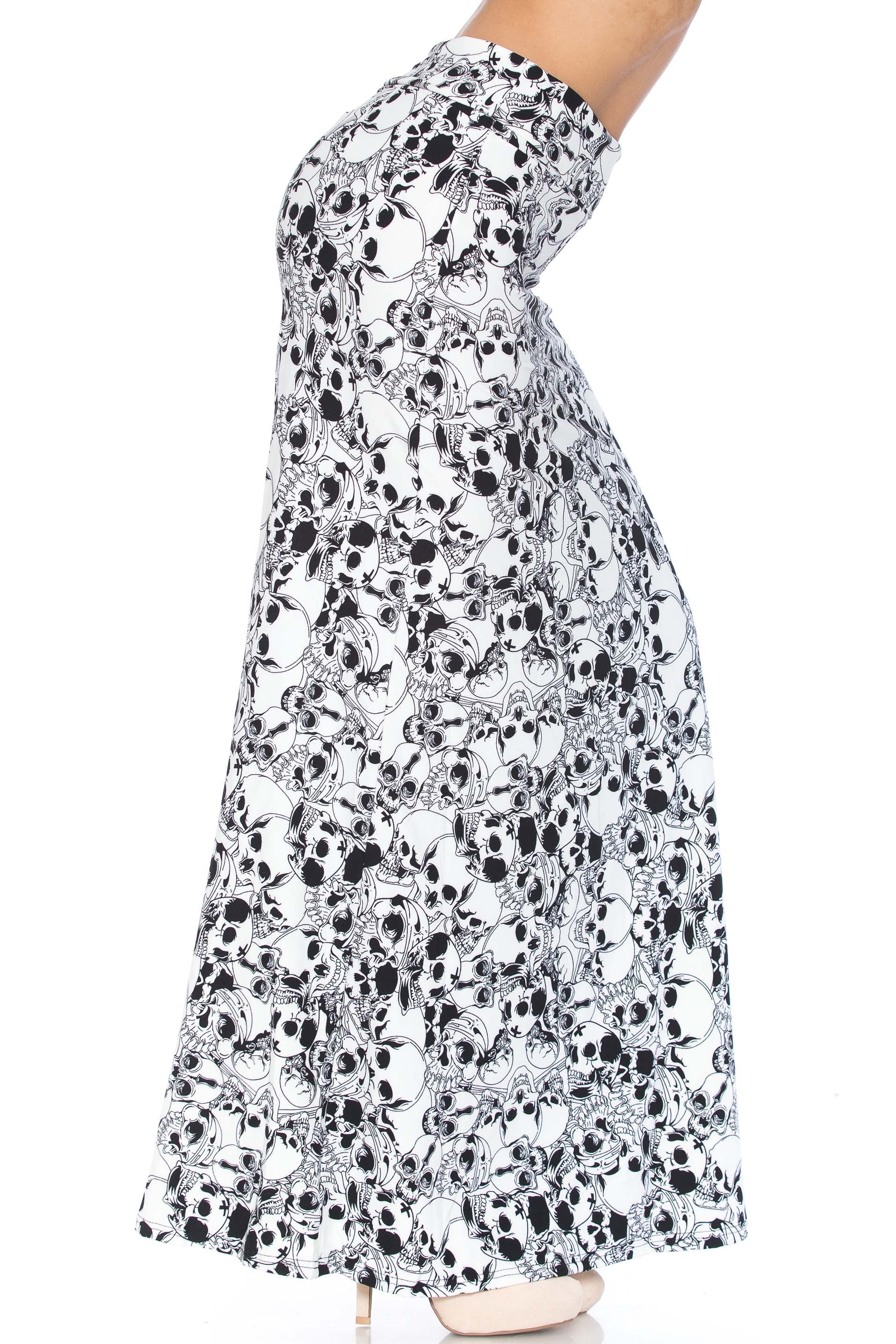 Buttery Soft White Layers of Skulls Maxi Skirt (One Size Regular,White)