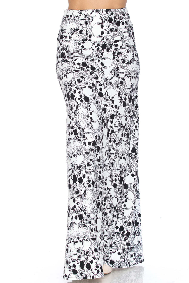 Buttery Soft White Layers of Skulls Maxi Skirt (One Size Regular,White)