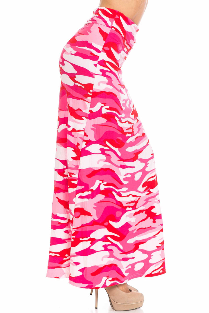 Buttery Soft Pink Camouflage Maxi Skirt (One Size Regular,Pink)