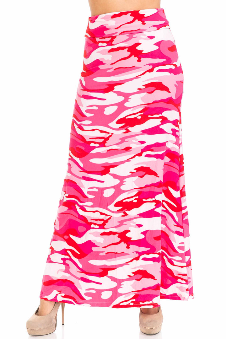 Buttery Soft Pink Camouflage Maxi Skirt (One Size Regular,Pink)