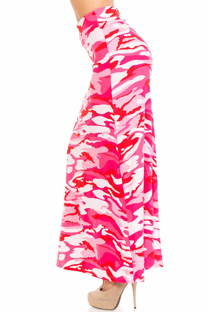 Buttery Soft Pink Camouflage Maxi Skirt (One Size Regular,Pink)