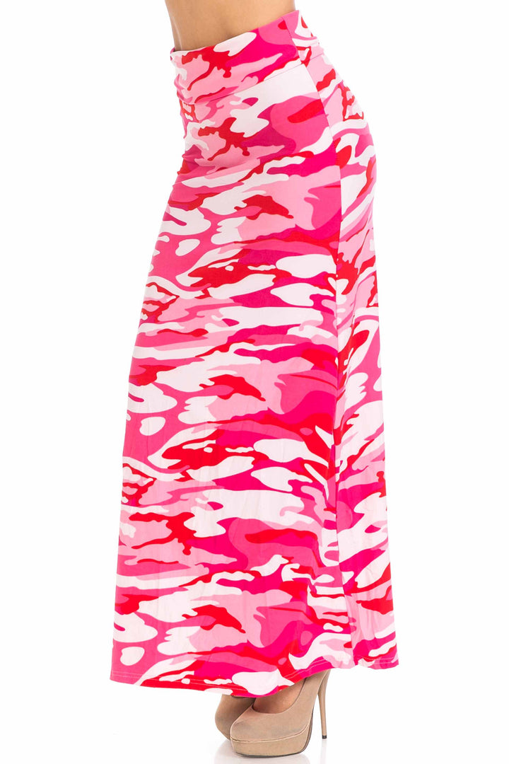 Buttery Soft Pink Camouflage Maxi Skirt (One Size Regular,Pink)
