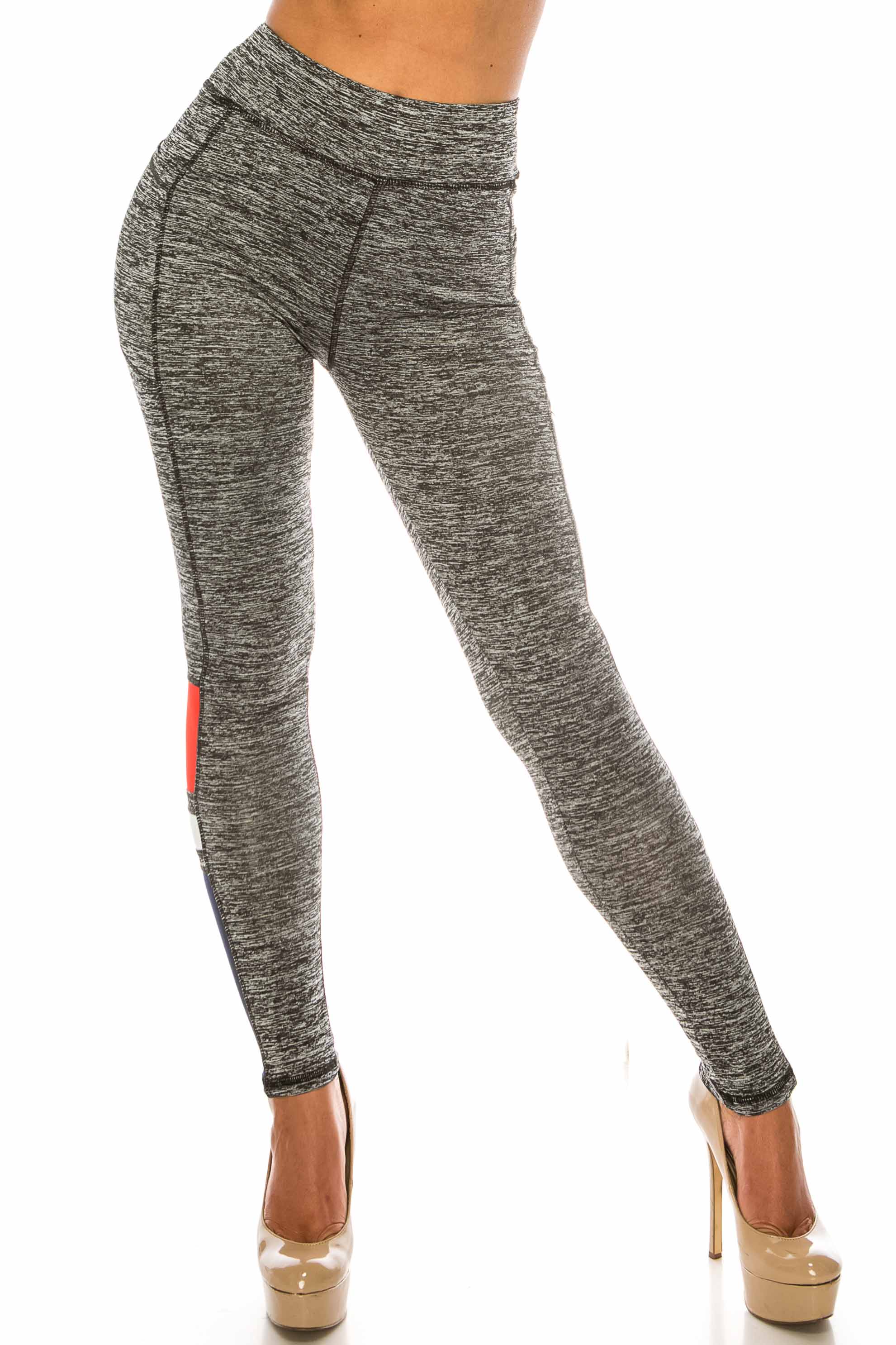 Red Accent High Waisted Workout Leggings with Side Pocket