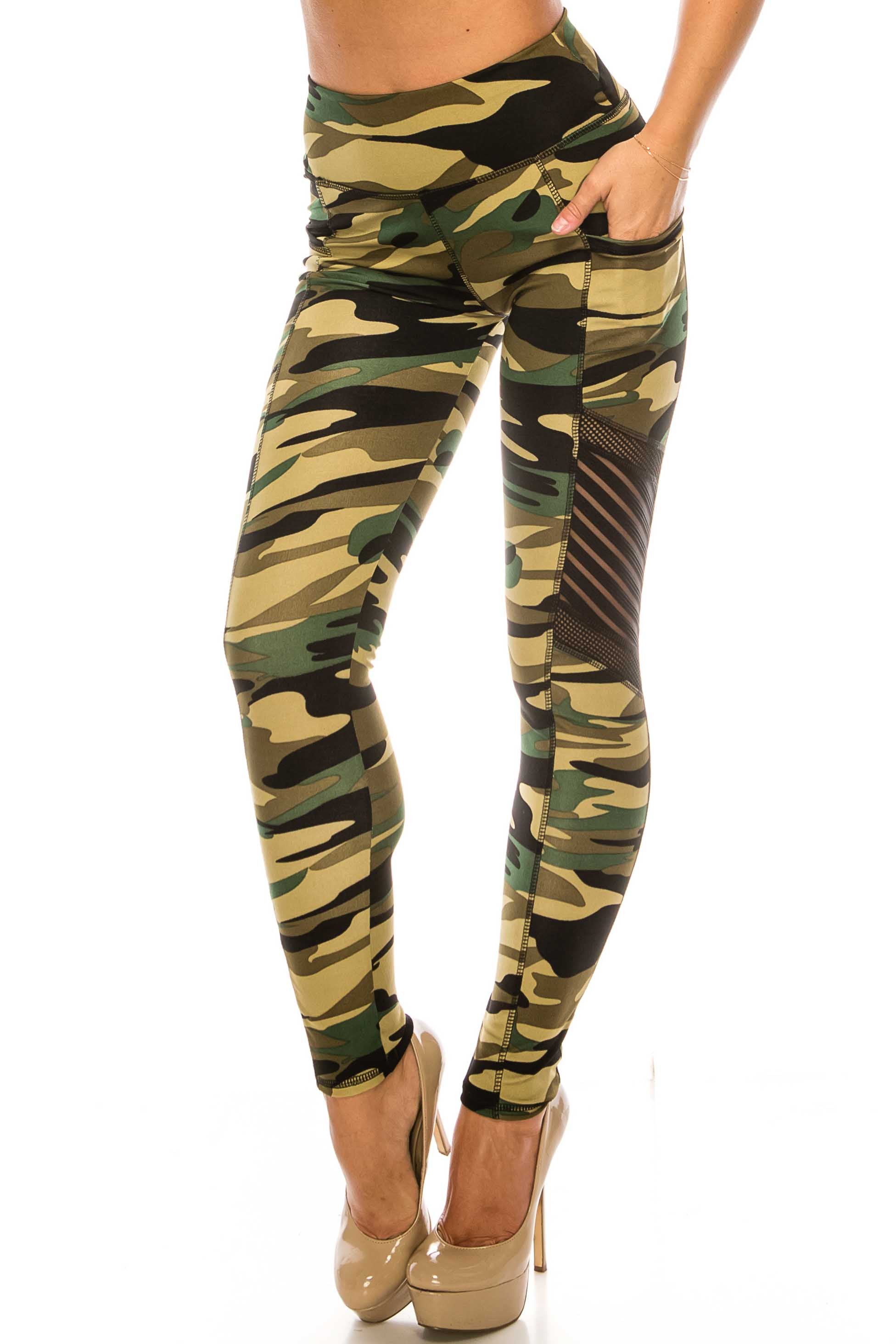 Green Camouflage Serrated Mesh High Waisted Sport Leggings