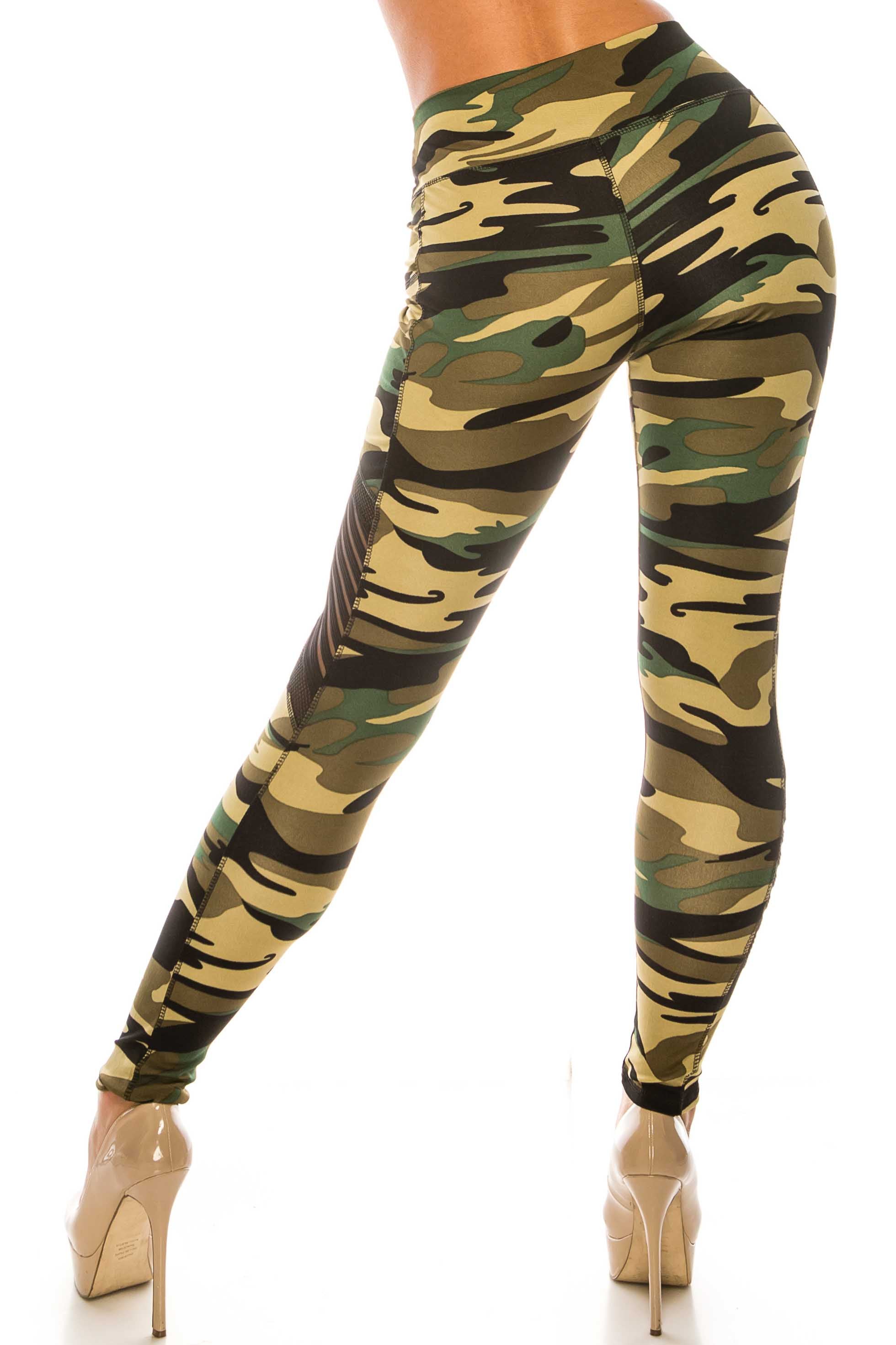 Green Camouflage Serrated Mesh High Waisted Sport Leggings