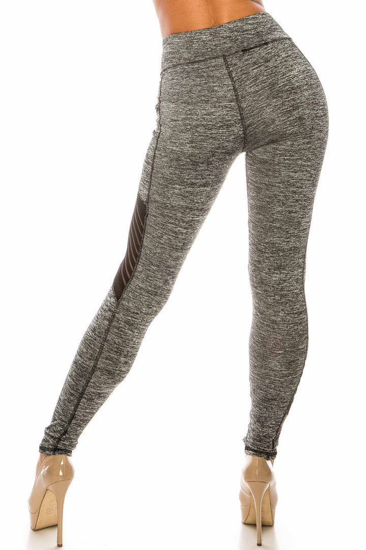 Heathered Charcoal Serrated Mesh High Waisted Sport Leggings