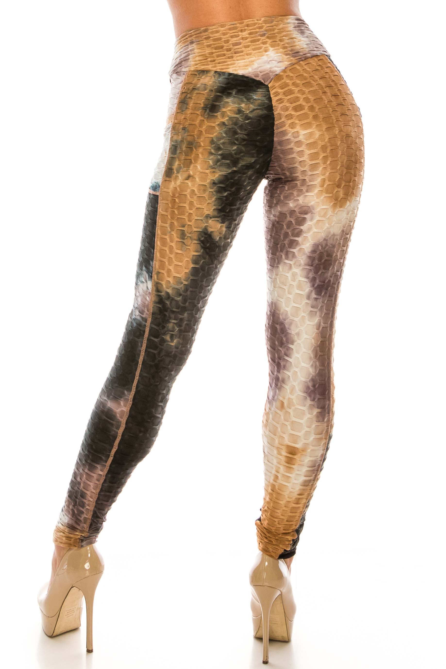 Premium Earthen Mocha Tie Dye Scrunch Butt Workout Leggings with Side Pockets