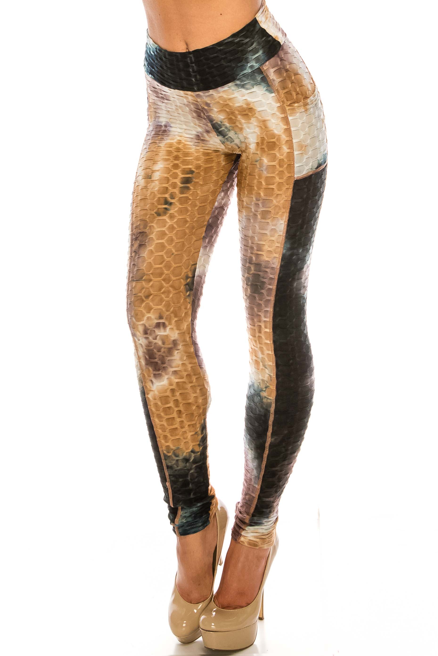 Premium Earthen Mocha Tie Dye Scrunch Butt Workout Leggings with Side Pockets