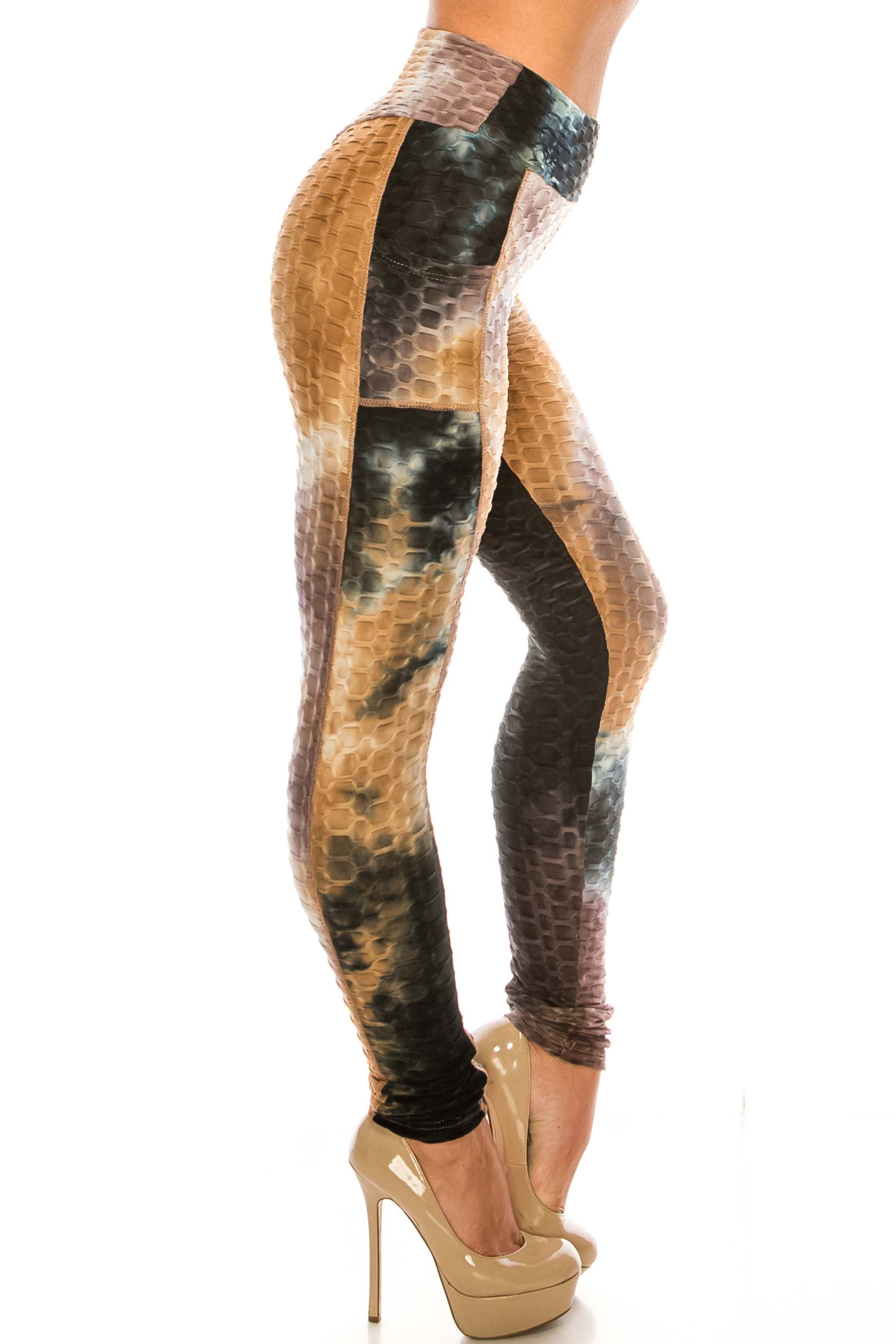 Premium Earthen Mocha Tie Dye Scrunch Butt Workout Leggings with Side Pockets