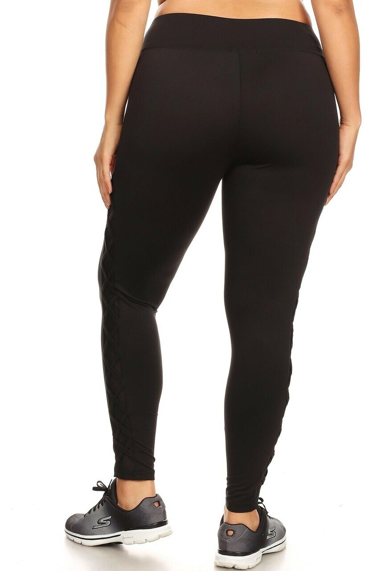 Side Crisscross Mesh Sport Leggings - Plus Size - 1XL 2XL 3XL